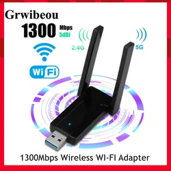 Grwibeou – adaptateur WI FI externe 1300/5 ghz, 3.0 mb/s, USB 2.4, double bande, sans fil, pour PC de bureau, ordinateur portable, Windows et MAC 