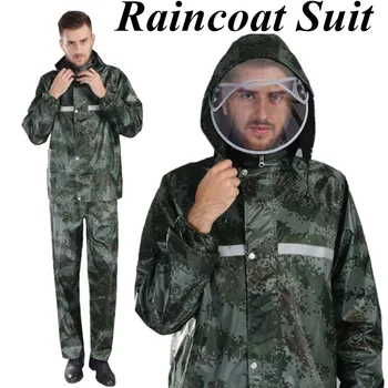 

Camouflage Adult Raincoat Waterproof Outdoor Rain Pants Cycling Motorcycle Rain Coat Transparent Hat Poncho Rainwear Set