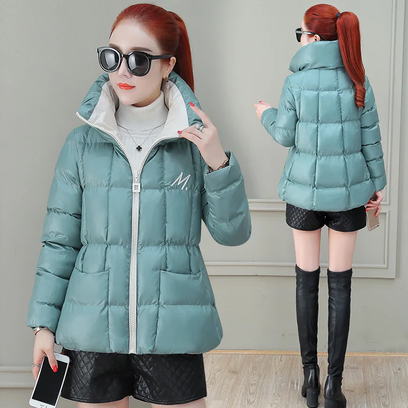 

Autumn & Winter WOMEN'S Dress Korean-style 2019 Solid Color Stand Collar plus Thick Cotton Lettered Embroidered Cardigan Zipper