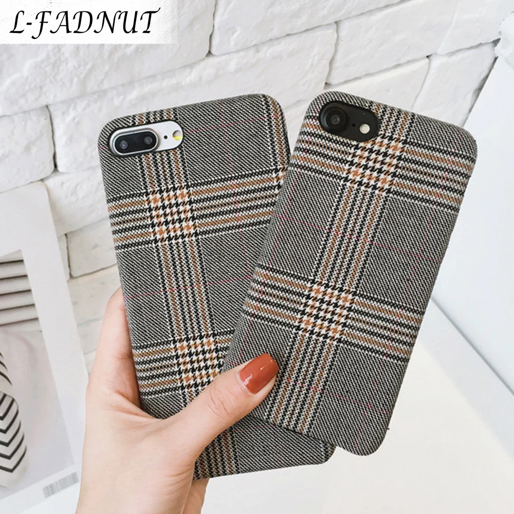 L-FADNUT для iPhone X Xr Xs Max чехол 8 7 6S 6 Plus бизнес винтажная клетчатая ткань