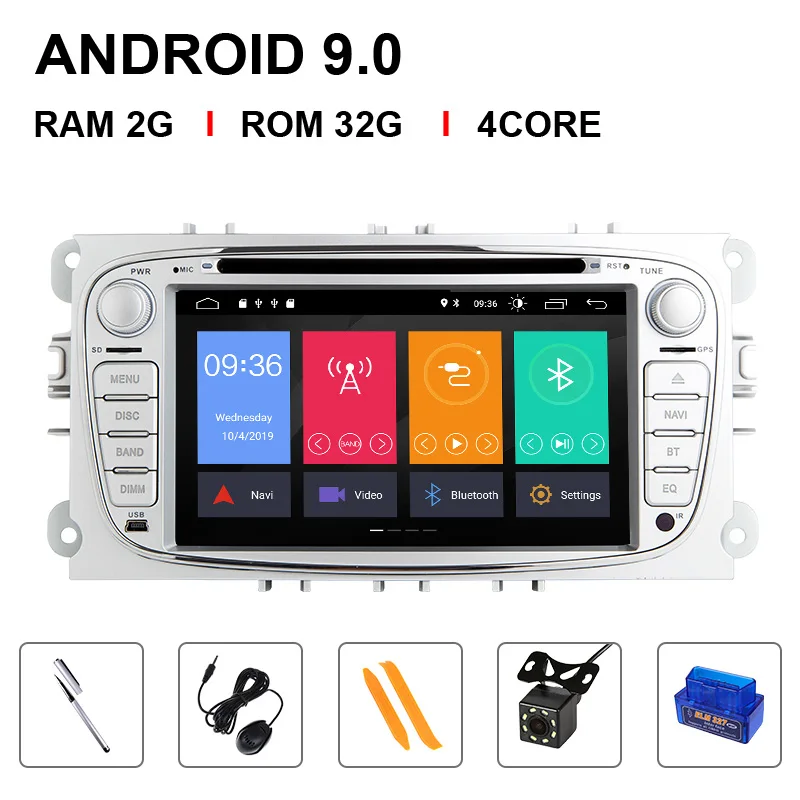 IPSDSP 4 Гб 64 г 2 din Android 9 Автомобильная магнитола мультимедиа для Ford Focus 2 3 mk2 Mondeo 4 Kuga Fiesta TransitConnect S-MAXC-MAX 8 ядерный - Color: 4 Core 32ROM OBD Cam