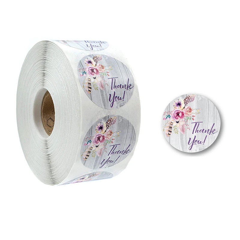 1 Roll(500Pcs) Flowers Thank You Sticker Paper Labels Round Reward scrapbooking Stickers Envelope Seals Stickers Stationery 