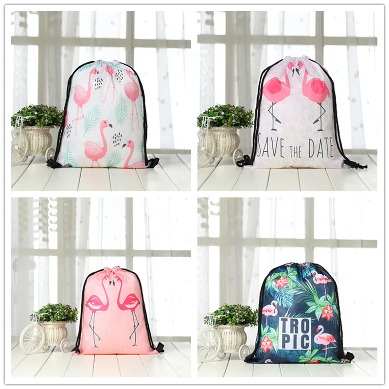 

Flamingo Design 6pcs/12pcs Oxford Fabrics of Bag Drawstring Backpack Gift Bag Storage Bag Girls favor school bags Party supplies