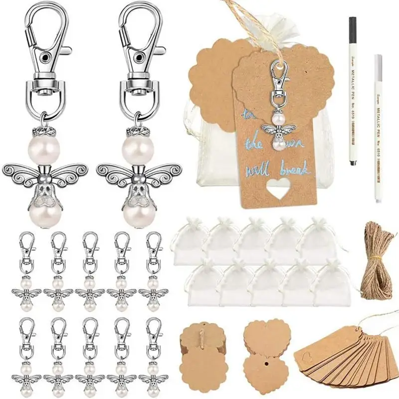 

48pcs/set Angel Keychain Set Thank You Kraft Tags Candy Bags for Baby Shower Wedding GiftsParty Guest Return Favor Gift