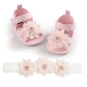 

Baby Shoes Flowers Newborn Baby Girl Shoes Fashion Flowers Princess Infant First Walker+Headband Toddler Anti Slip Crib Shoe