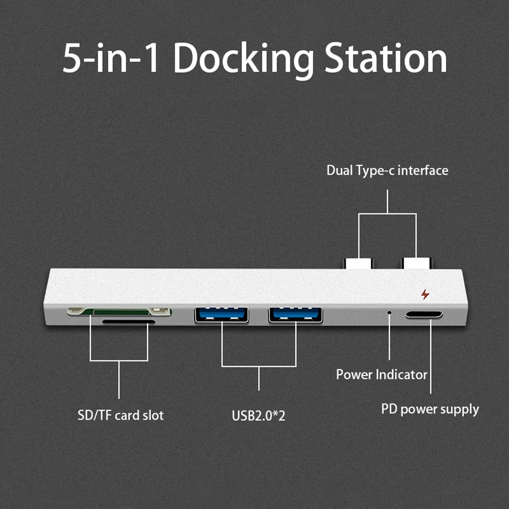 USB-C адаптер с 2 USB 3,0 портами SD устройство для чтения памяти type-C USB 3,0 концентратор для нового Macbook Pro Air USB-C