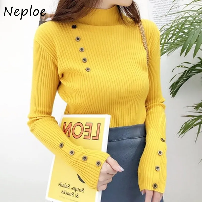 Neploe New Half-high Collar Chic Button Pullovers 2021 Autumn Winter Korean Sweaters Women Candy Color Slim Fit Femme Coat | Женская