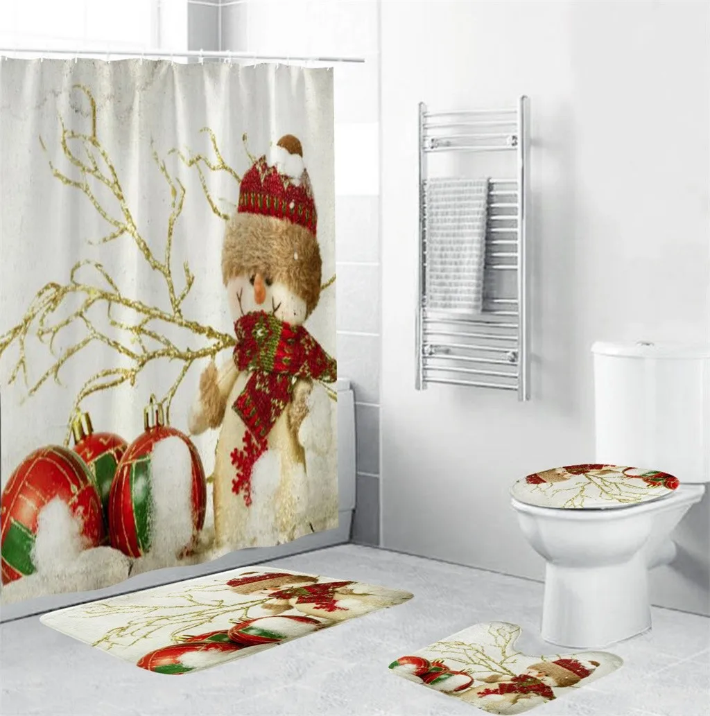 4 шт Рождественская занавеска для душа Ванная комната противоскользящие Ковровые Коврики для туалета Набор ковриков - Цвет: 5I