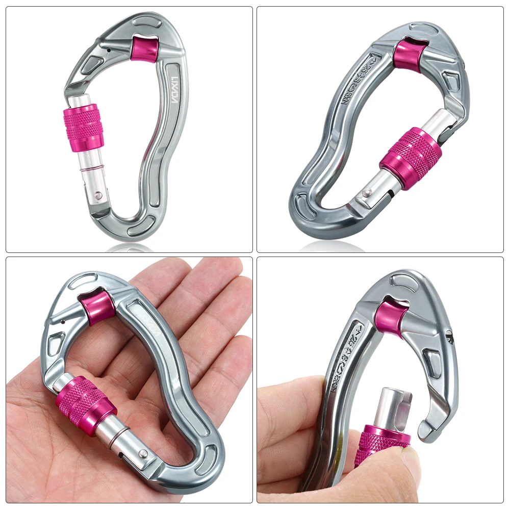 

Hot New 25KN Carabiner D Shape Carabiner Quick Clip Key Ring Screw Lock Camping Keychain Rock Climbing Travel Hammock Carabiner