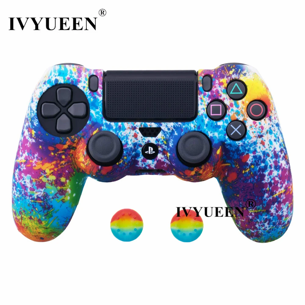 Art Splash IVYUEEN для sony Dualshock 4 PS4 DS4 Slim Pro контроллер силиконовый камуфляжный чехол защитная кожа+ ручка для большого пальца колпачки для Play Station 4 - Цвет: Art Splash
