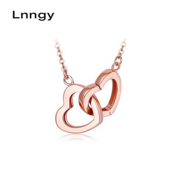 

Lnngy 18K Rose Gold Interlocking Double Hearts Shaped Women Necklace Pendants 43cm Anniversary Jewelry Pendentifs en colliers