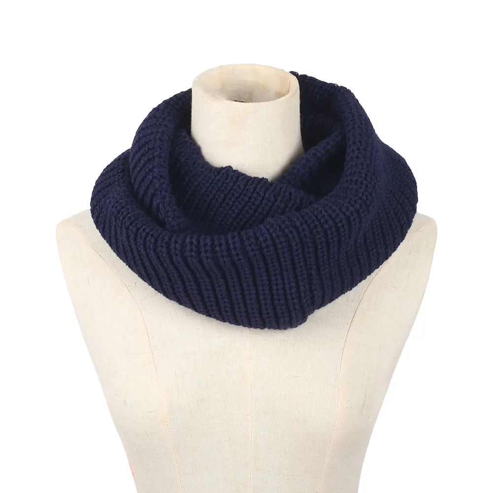 navy blue Useful Collar Gift Keep Warm 6 Color Knitted Ladies Neck Warmer Ski Circle Ring Scarf Knit Scarf Womens Scarves Fashion - Color: navy blue