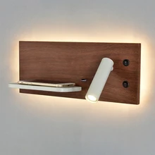 ZEROUNO Wall Light Bedroom Lamp LED Phone Wireless Charger Shelf Headboard Bedroom Read Modern Loft Room USB Luminaire Wood Bed