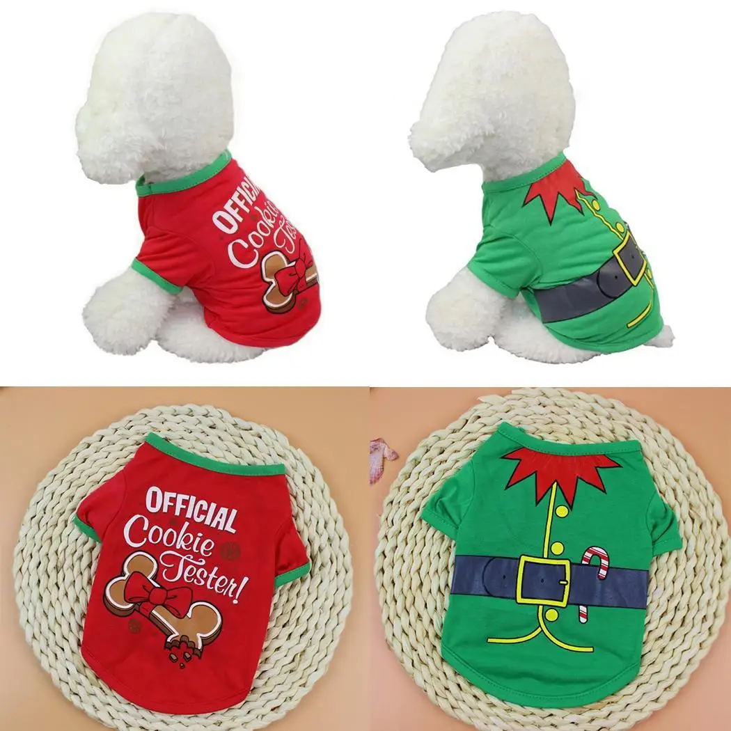Pet Dog Casual Print Pullover Shirt For All Season Red, Green A, B Pet Christmas Clothes