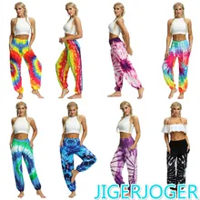 JIGERJOGER Summer thin Smock Harem Pant tie dye women's loose Harem pants Joggers plus size lounge Fitness Pants beach bloomers