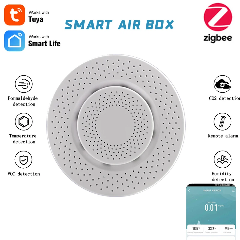 Tuya Zigbee Smart Air Box Quality Monitor CO2 VOC Gas Detector Sensor Automation Alarm Household Temperatur Humidity | Инструменты