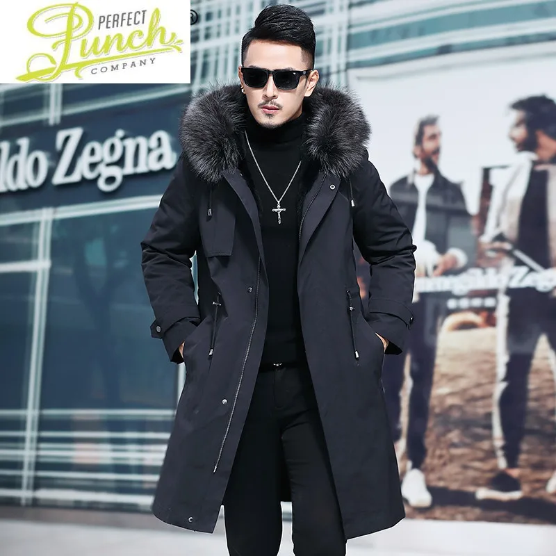 

Parka Mens Real Fur Coat Long Winter Jacket Men Big Raccoon Fur Collar Natural Rabbit Fur Liner Parkas Man C22A818281