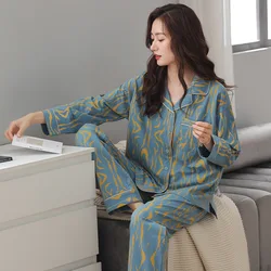 Women Cardigan Homewear Long-sleeved Trouser Suits Large Size Loose Pajamas Set for Women Autumn and Winter Pijamas Women Cotton