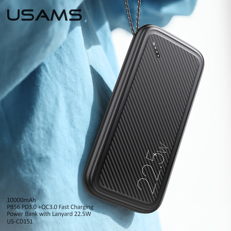 USAMS 10000mAh Power Bank 22.5W Fast Charging Portable Charging External Battery Charger Pack Powerbank For iPhone Huawei Xiaomi