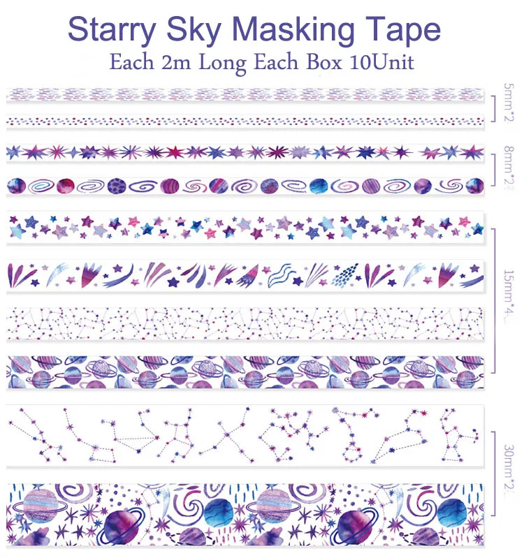 Starry Sky 10 шт./компл. лента Washi клейкую ленту наклейки Скрапбукинг звездное небо лента КИТ Washitape ленты клеющийся цветочный одноцветное - Цвет: Starry Sky