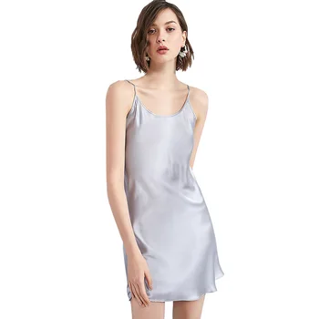 

Satin Chemise 100% Real Silk nightgown women sleeping dress Full slips nighties Adjustable Spaghetti Strap ladies mini dress