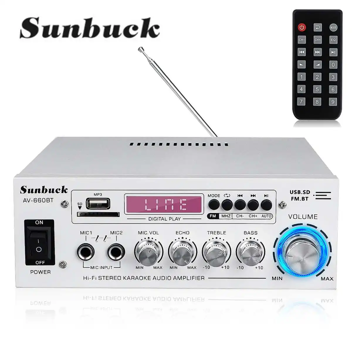 Усилитель мощности звука SUNBUCK HIFI 2 канала 12/220 В для домашнего кинотеатра