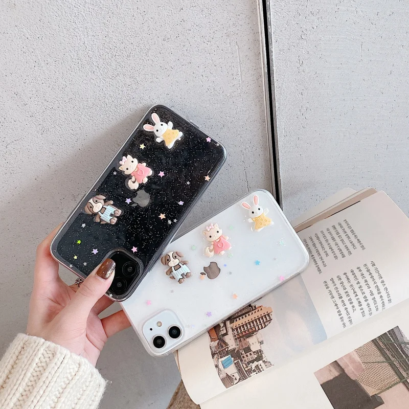 

Fashion Glitter real Dry pressed Flower phone case For iphone 11 pro XS MAX x XR 6 7 8 plus transparent silicone back cover girl
