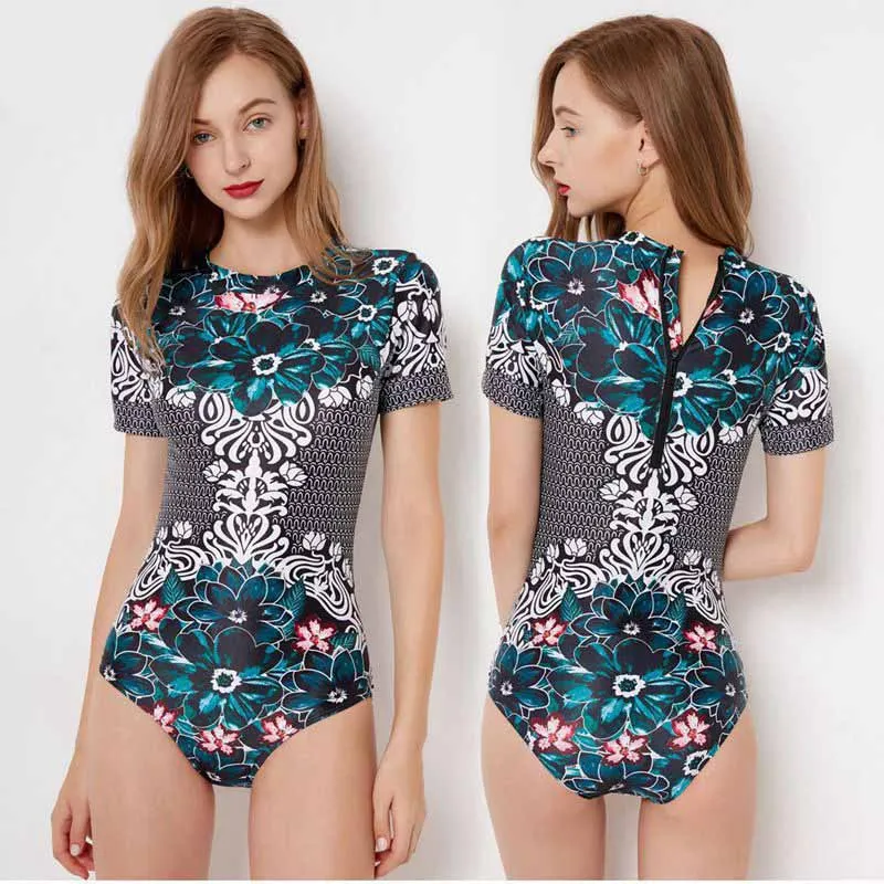Long Sleeves Rash Guard Women Geometric Print Swimwear High Neck One Piece Swimsuit Brazilian Monokini Diving Surf Wetsuit Beach Long Sleeves Rash Guard Women Geometric Print Swimwear High Neck One Piece Swimsuit Brazilian Monokini Diving Surf Wetsuit Beach