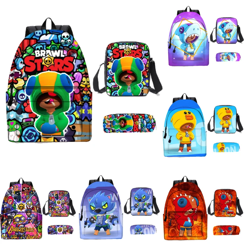 

Adisputent 3pcs Bag Set Boys Brawling Stars Schoolbags Kid Leon School Backpack Boy Bookbag Student Schoolbag Kid Pen Pencil Bag