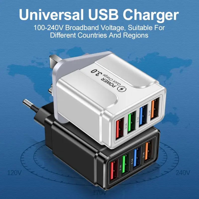 4 USB 3.1A Mobile Phone Charger Fast Charging Portable Wall Mobile Charger Flame Retardant Drop Resistance Tablet mobile phone 12 v usb