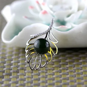 

product s925 pure silver jewelry wholesale fashion lady leaves shape exquisite blue amber pendant cross-border sautoir