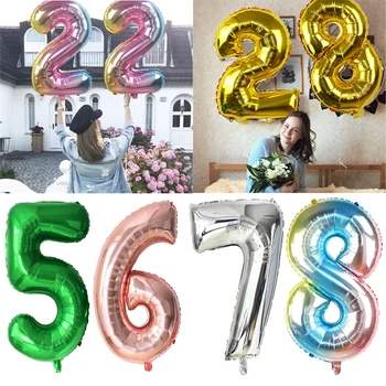 

32inch Foil Number Balloon Color Rainbow Gold Green Rose Gold Silver Balloon Home Birthday Party Holiday Decoration Baby Shower