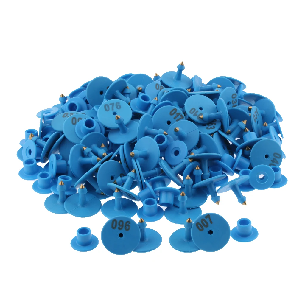 100PCS 001-100 Pre Numbered Livestock Ear Tag for Pig Goat Cow Sheep Blue