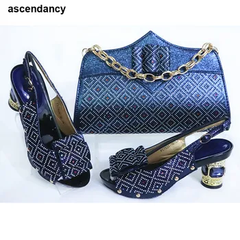 

Latest Design Party Italian Shoe Bag Set African Shoes and Bags Matching Set Women Luxury 2020 Rhinestone Wedding Party Shoes