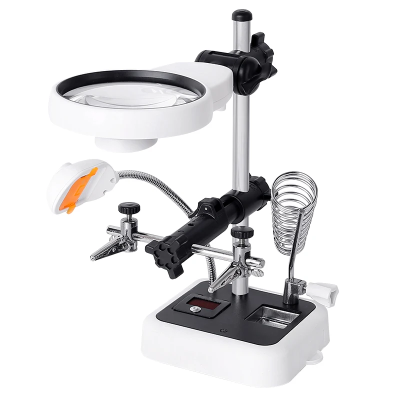 US $41.62 Third Hand Soldering Magnifying Glasses Desktop Magnifier Lamp 6 Led Helping Hand Magnifier Metal Solder Clamp Magnifying Glass