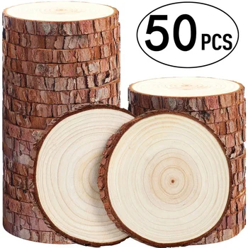 

50pcs DIY Unfinished Round Wood Slice Natural Tree Bark Log Discs Circles Handicrafts Material Art Craft Accessories