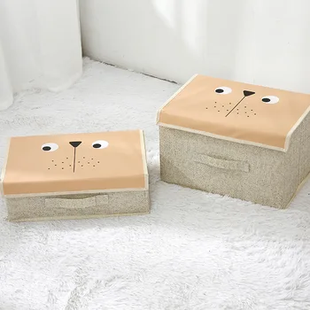 

Hot Imitation Linen Storage Box Cosmetic Underwear Storage Box Wardrobe Clothes Dustproof Organizing Box