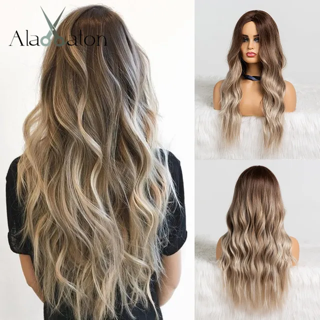 ALAN EATON Long Ombre Light Ash Brown Blonde Wavy Wig Cosplay Party Daily Synthetic Wig for Women High Density Temperature Fibre lc179-5