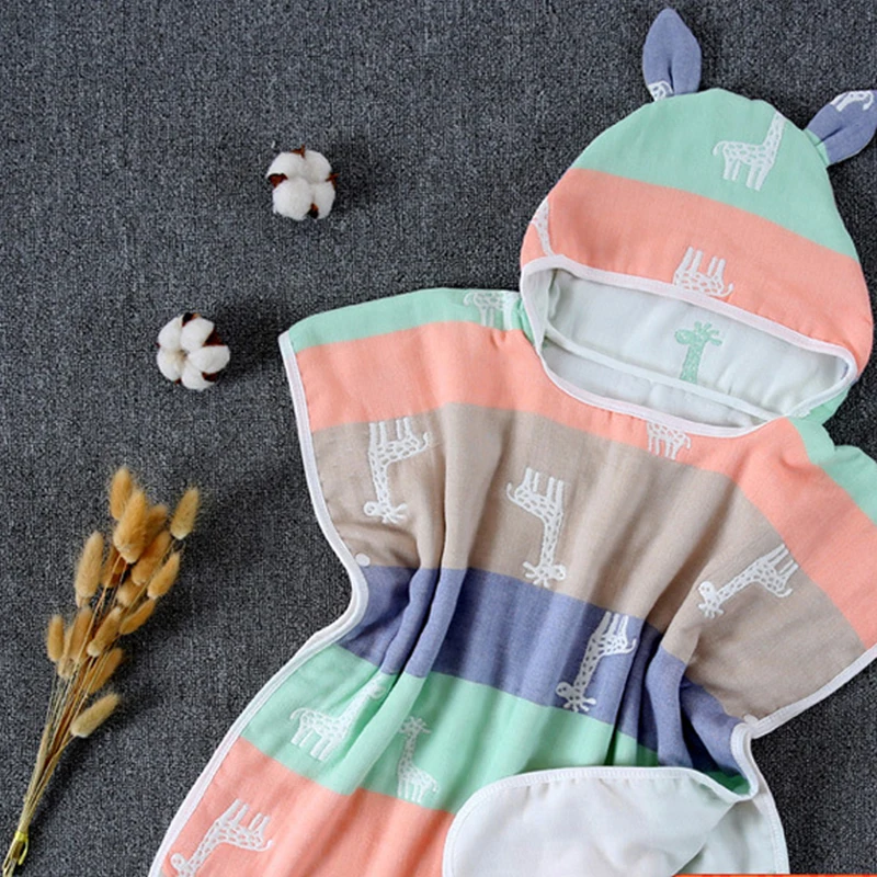 6 слоев марли с капюшоном пляжное полотенце хлопок детские накидки полотенца s мягкое пончо детские купальные вещи для малышей мочалка