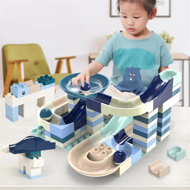 80-360PCS Marble Race Run Big Block Compatible Duploed Building Blocks Funnel Slide Blocks DIY Big Bricks Toys For Children Gift