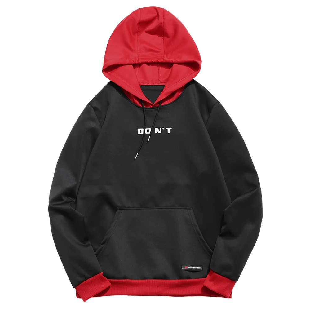 ZAFUL Contrast Letter Pocket Hoodie Color Block Pouch Printed Sweatshirts Men'S Casual Stitching Hooded Pullover Hoodie - Цвет: Black