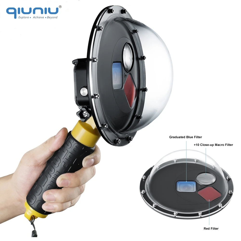 

QIUNIU Underwater Waterproof Switchable Filters Dome Port Lens Cover Float Hand Grip for GoPro HERO 5 6 7 Black Go Pro Accessory