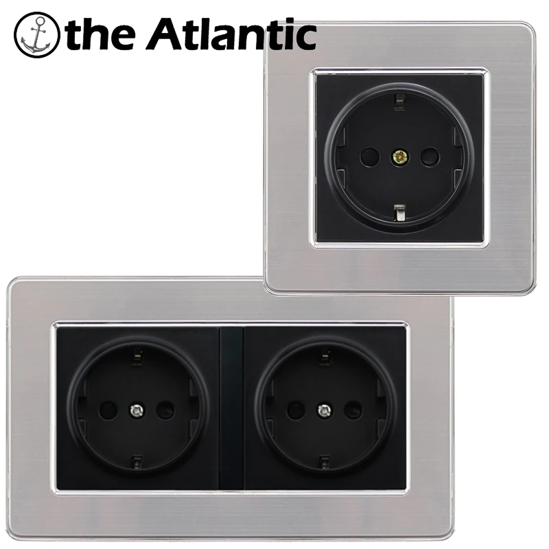 

Atlectric EU/DE/RU Standard Grounding Socket Plug Power Wall Socket Stainless Steel Panel Electrical Outlet 146mm*86mm