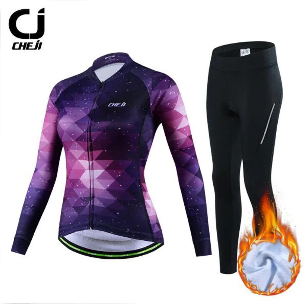 Зимняя женская одежда для велоспорта с длинным рукавом, флисовая дышащая ткань, теплая одежда для велоспорта, Униформа, снаряжение для велосипеда - Цвет: B