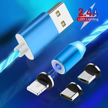 3 в 1 Магнитный зарядный кабель для мобильного телефона, светящийся зарядный Шнур для iphone 7 Samaung светодиодный Micro usb type C