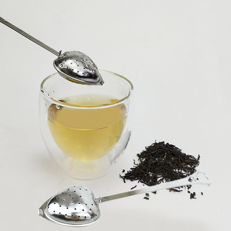 Сито для чая в форме сердца из нержавеющей стали с длинной ручкой и подвеской, сито для приправ, многоразовый чайный пакетик, инструмент для чая
