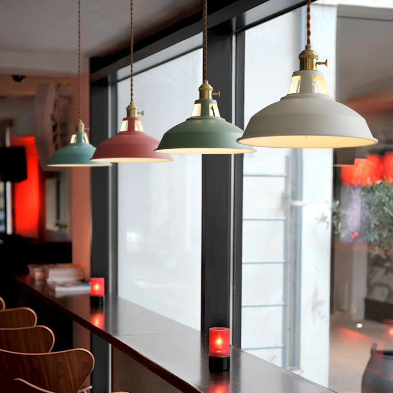 Подвесной светильник в стиле ретро, цветной винтажный светильник в стиле индастриал для комнат, кухни, ресторана, дома, декоративные лампы с абажуром