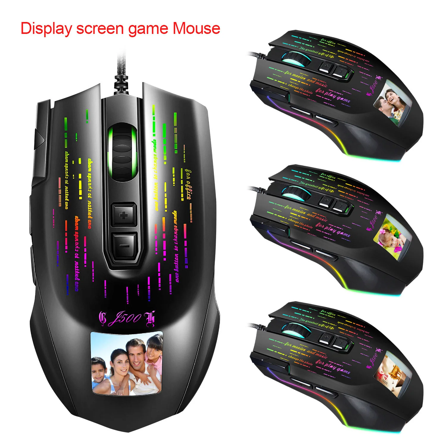 

New J500 Display Game Macro Mouse Multi-Language Driver Can Freely Set Pictures and Brands in Stock