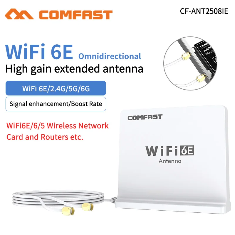 Signal d'antenne amplifié SMA WiFi 6 E pour routeur WiFi AX210 2.4,  extension omnidirectionnelle à couverture large 200 + 5 mesurz, adaptateur  de carte