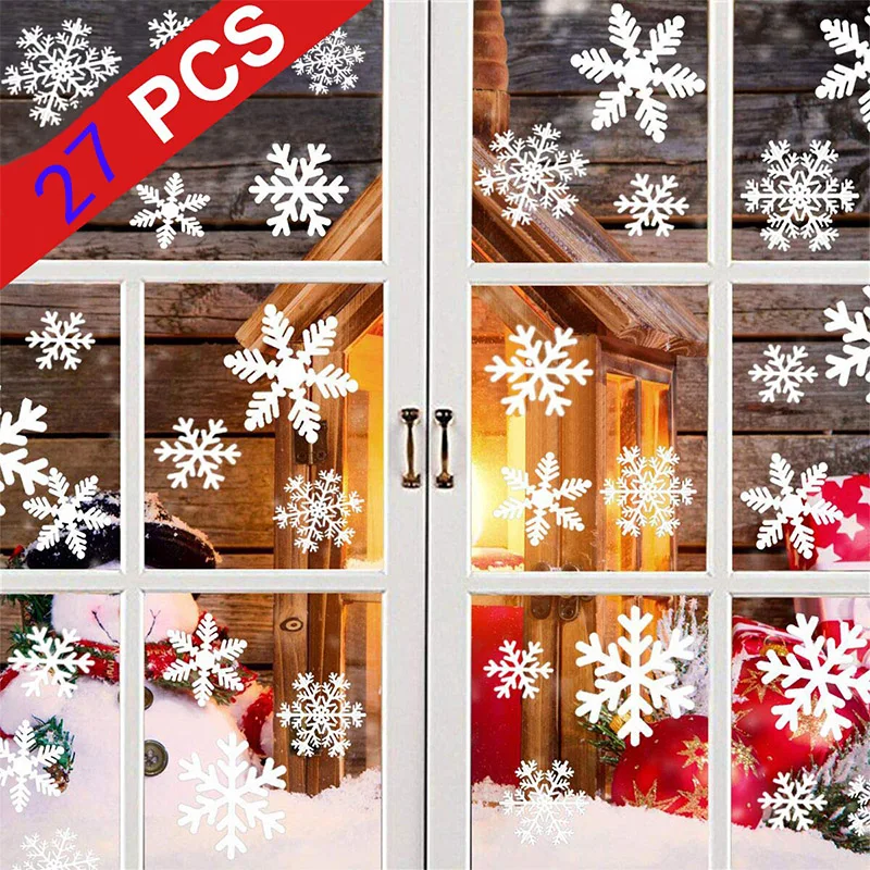 

27 шт./компл., белая Снежинка для самостоятельной сборки оконных наклеек на стены, Рождественская наклейка, белая имитация снега, украшения для рождественской вечеринки, товары для дома